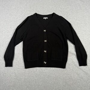 Vila Milano Coquette Womens Black Preppy Cardigan Silver Bow Buttons Small